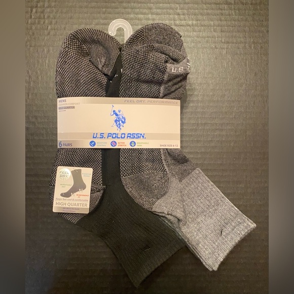 U.S. POLO ASSN. Men's 6 Pack Cushion Comfort High Quarter Crew Socks Size 6-12 - Picture 3 of 4